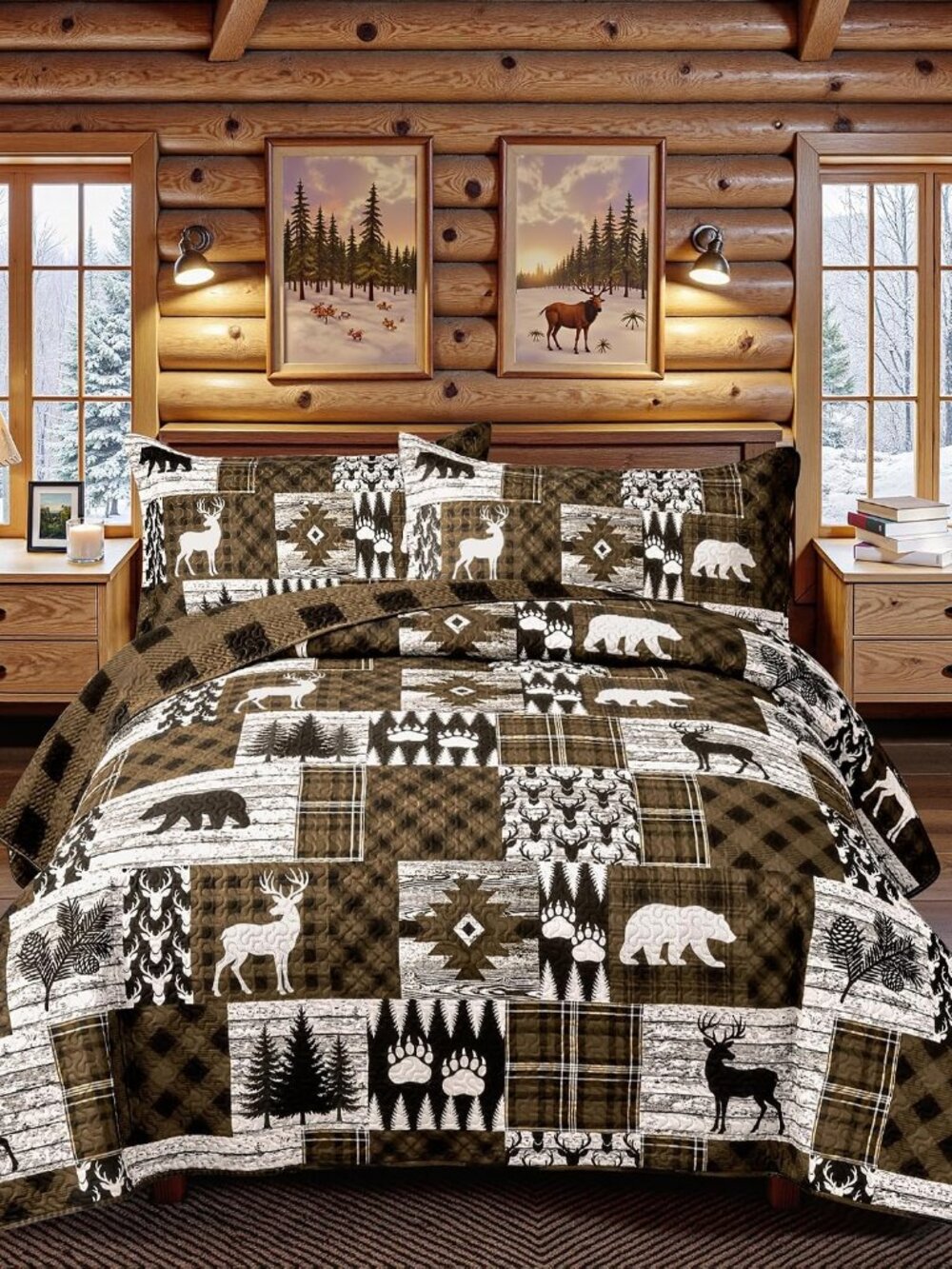 3 Piece Cabin Full/Queen Quilt Sets Farmhouse Rustic Reversible Microfiber Soft
